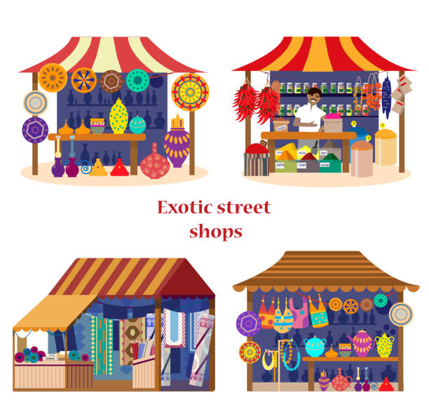 이국적인 거리 상점 - selling merchandise craft thailand stock illustrations