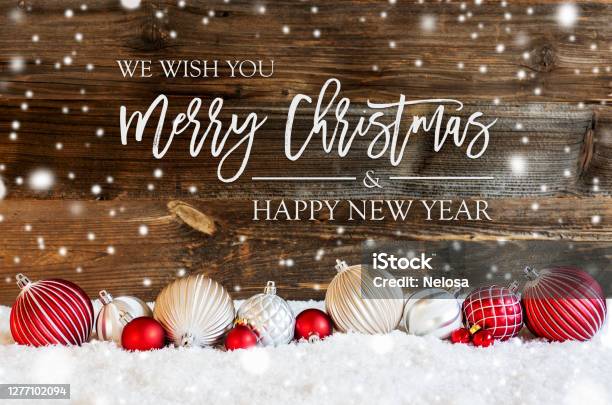 Christmas Ball Ornament Snow Merry Christmas And A Happy New Year Snowflakes Stock Photo - Download Image Now