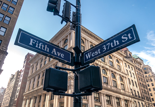 street signal of fifth Avenue and west 37th street in New York City, USA