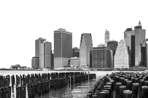 Monochrome Manhattan Skyline from Brooklyn Bridge Park