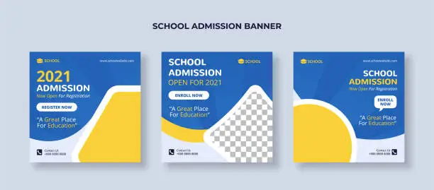 Vector illustration of School admission banner for social media post template