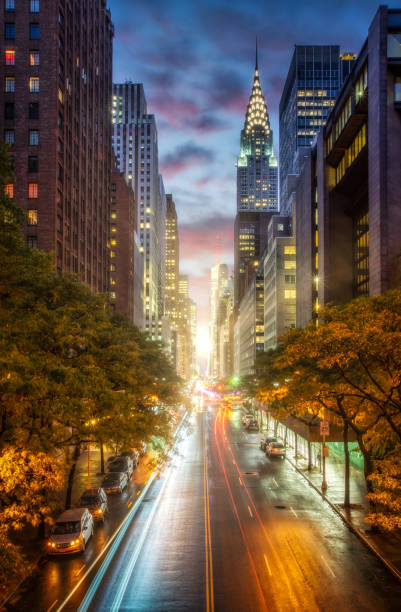 Manhattanhenge, sunset at East 42nd street in NYC, Manhattan, New York Manhattanhenge, sunset at East 42nd street in NYC, Manhattan, New York City, USA 42nd street photos stock pictures, royalty-free photos & images