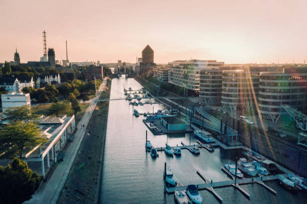 istock Drone view of the harbour in Duisburg, Germany 1277107532
