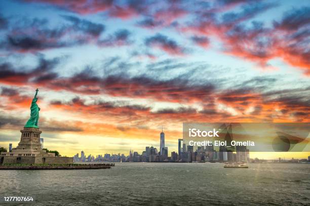 Sunrise In Ney York City Stock Photo - Download Image Now - New York City, New York State, Statue of Liberty - New York City