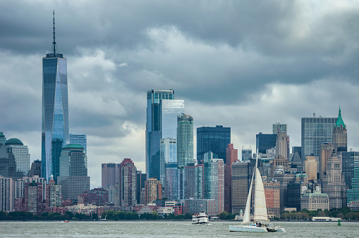 Downtown Manhattan skyline in a cloudy day, New York City, USA