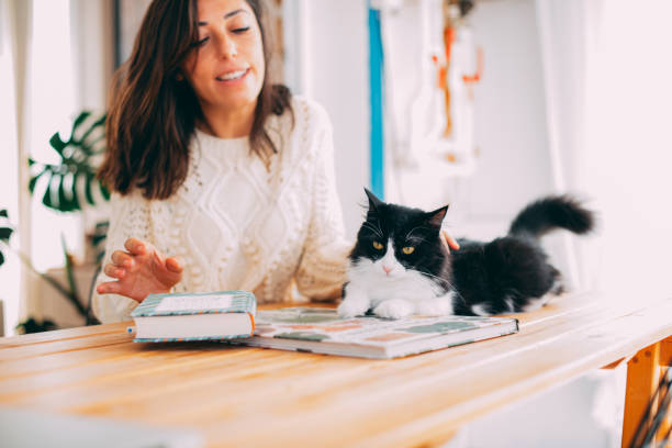istock Urban Woman Reading a Book With Her Cat 1277110361
