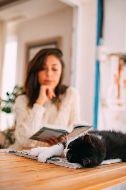 istock Urban Woman Reading a Book With Her Cat 1277110403