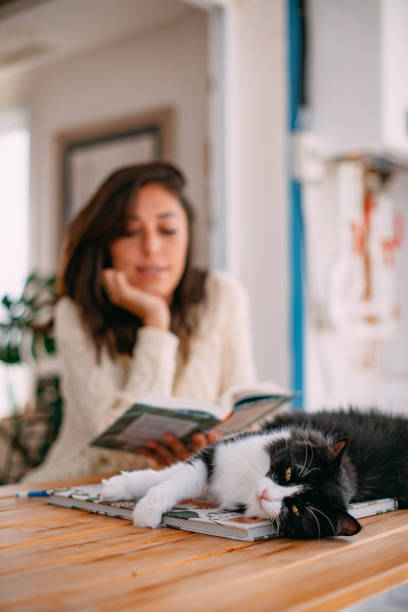 Urban Woman Reading a Book With Her Cat
