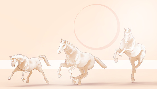 Animal Horse triple concept and idea sports competition in a modern style of Orange paste background - 3D rendering
