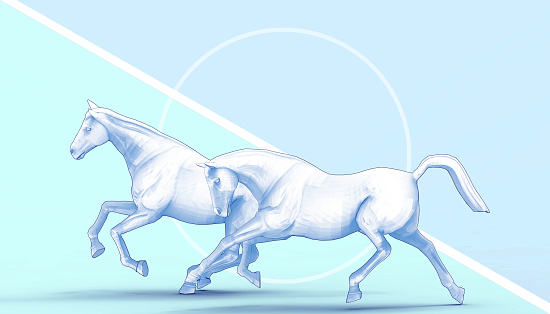 Animal Horse triple concept and idea sports competition in a modern style of blue background - 3D rendering