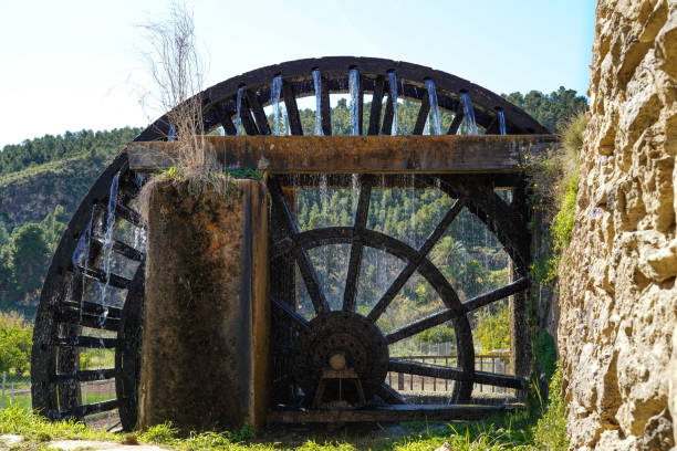 Ancient arabic mill, water noria at Abaran village in Murcia region Spain Europe Ancient arabic mill, water noria at Abaran village in Murcia region, Spain Europe. Ruta de las Norias, Noria de la Hoya de Don Garcia water wheel stock pictures, royalty-free photos & images