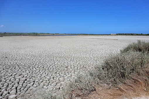 Noto, Sicily, Italy - August 26, 2020: Pantano Grande of the Nature Reserve Oriented Oasi Faunistica di Vendicari