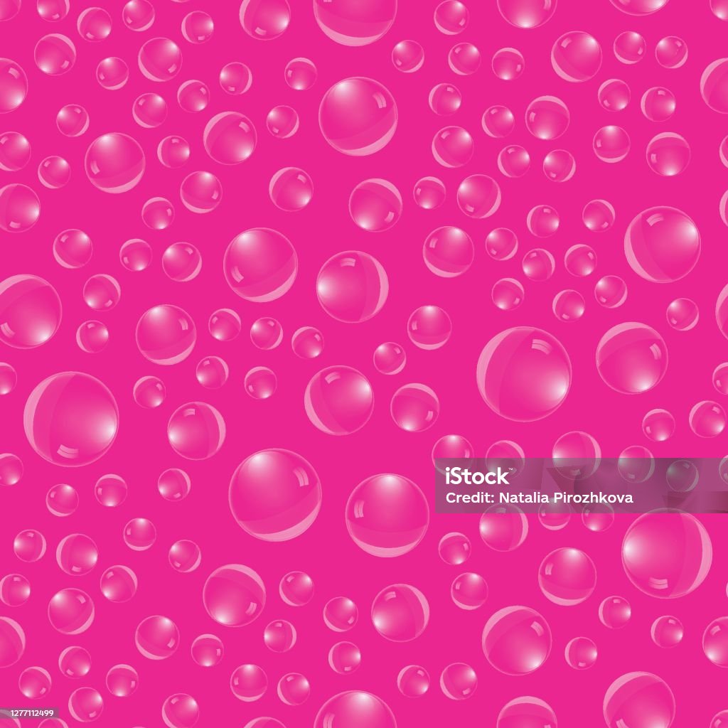 Random Pink Image Vector Illustration Seamless Pattern Of Transparent Drops On Pink ...