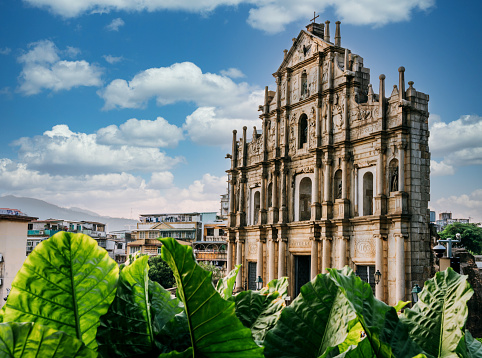 Ruins St.Paul Church, famous landmarks and world cultural heritage in centre of Macao / Macau, China