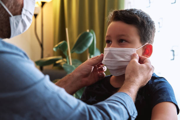 istock Father and son wearing surgical protective mask together. 1277117718
