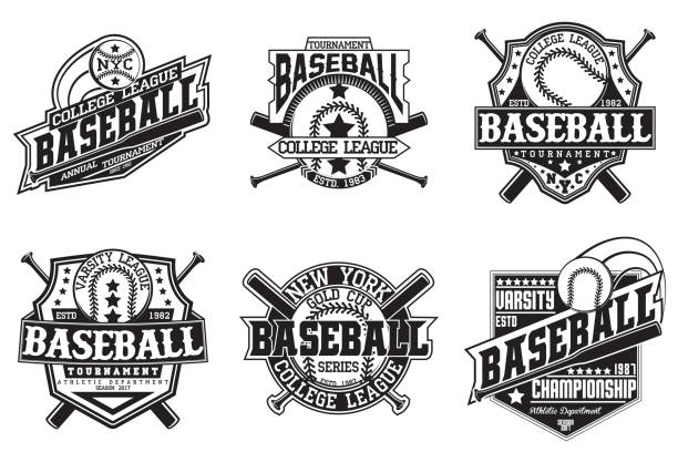 빈지 엠블럼 디자인 세트 - old fashioned baseball baseballs retro revival stock illustrations