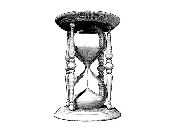 bildbanksillustrationer, clip art samt tecknat material och ikoner med gravyr av vintage timglas vektor illustration - timglas