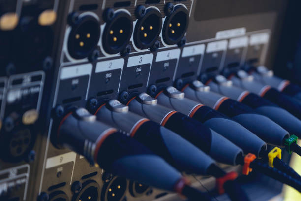 istock Audio snake and stage box with XLR cables and jacks at a live show 1277120576