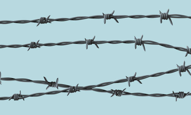 Barbed wire Barbed wire on blue background barbed wire stock illustrations