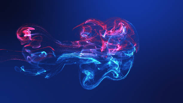 istock Futuristic jellyfish shape yellow blue colorful fluid particles wave flowing. 1277122027