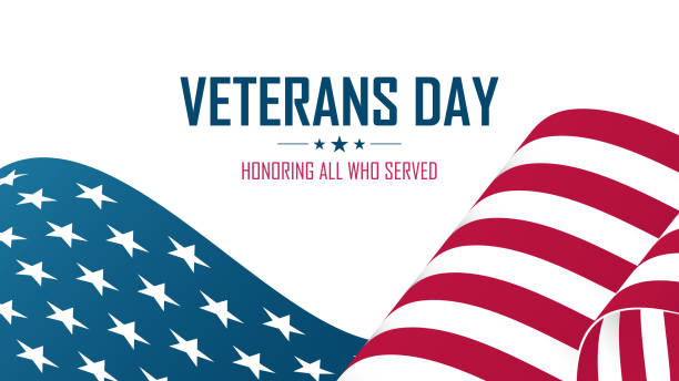 ilustraciones, imágenes clip art, dibujos animados e iconos de stock de el día de los veteranos de los estados unidos celebra el estandarte con la bandera nacional americana ondeando. honrando a todos los que sirvieron. - honoring