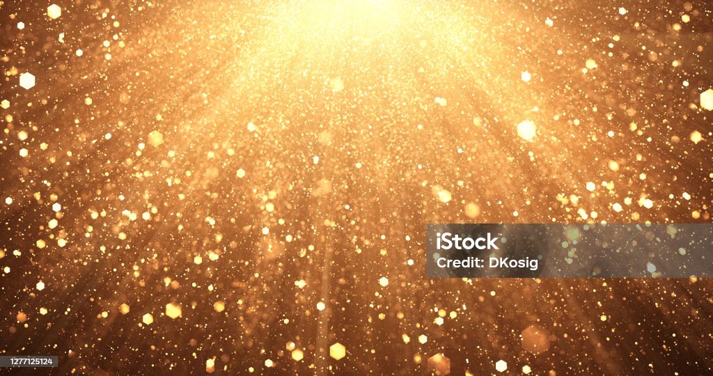 Falling Gold Glitter - Christmas, Celebration, Anniversary - Background Digitally generated image of falling gold particles, perfectly usable for a wide variety of topics like Christmas, luxury, success, celebration, etc. Backgrounds Stock Photo
