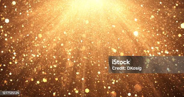 Falling Gold Glitter Christmas Celebration Anniversary Background Stock Photo - Download Image Now