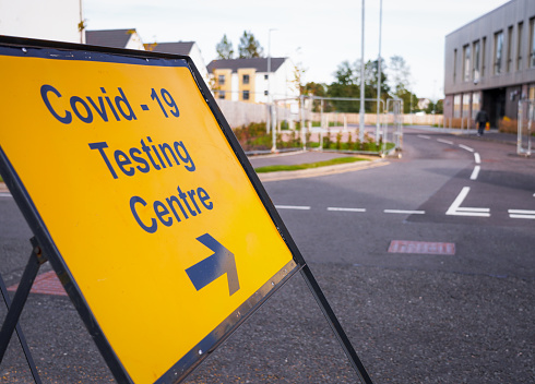 A road sign guiding people to a Coronavirus testing centre in the UK.