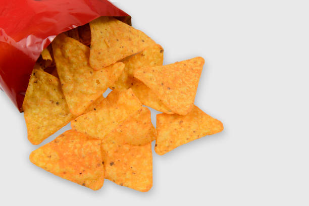 istock Open bag of crisps in a white back ground 1277129224
