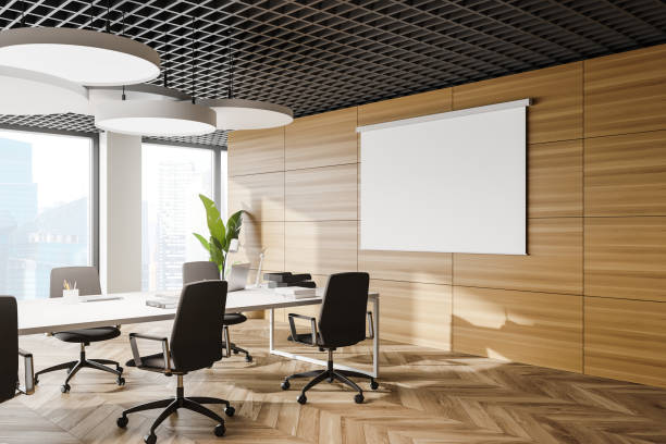 istock Poster in wooden open space office corner 1277130368