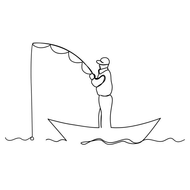 istock Man fishing from a boat. Line art 1277130551