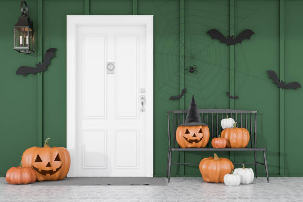 istock White house door with carved pumpkins 1277132376