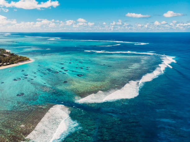 istock Le morne beach in Mauritius. Kite lagoon with blue ocean. Aerial view 1277139012