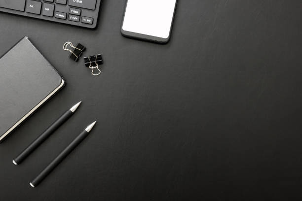 istock Office desk table with supplies. Flat lay Business workplace and objects. Top view. Copy space for text 1277141563
