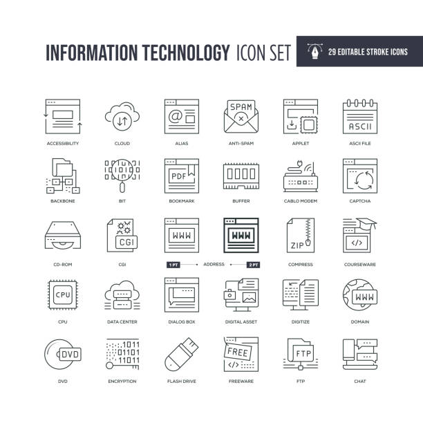 illustrations, cliparts, dessins animés et icônes de icônes de ligne de course modifiables en technologie de l’information - usb flash drive data symbol computer icon