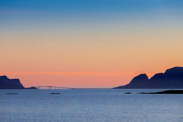 RUNDE, NORWAY. Sunset at Runde bridge and island of Norway