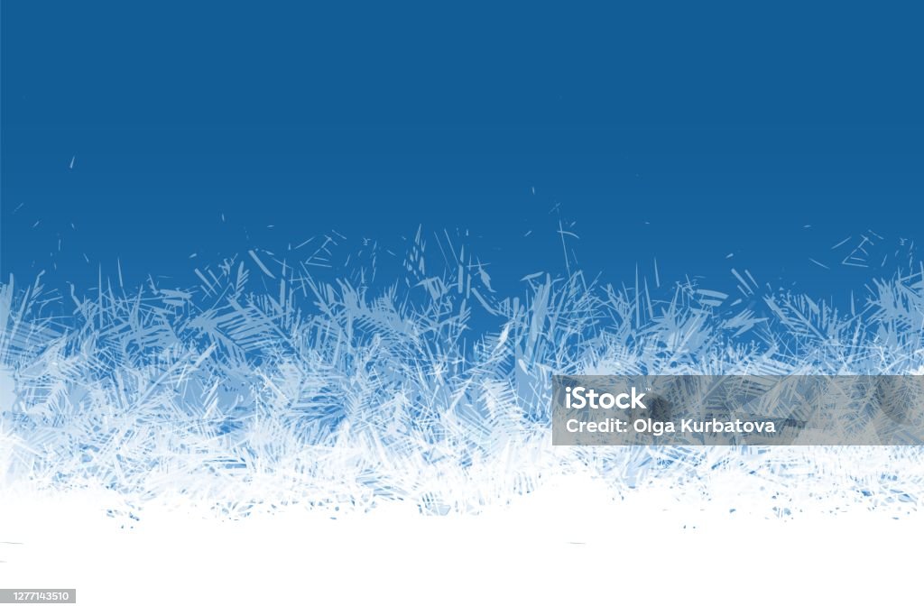 Fenêtre de givre. Motif de cristaux de glace bleu d’ornement congelé sur l’hiver de fenêtre beau cadre de glace givré modèle de cristal transparent structure glacée de Xmas fond de vecteur festif de gel - clipart vectoriel de Gelée blanche libre de droits