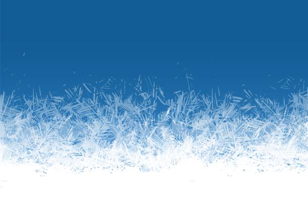 stockillustraties, clipart, cartoons en iconen met vorstraam. bevroren ornament blauw ijskristallenpatroon op vensterwinter mooi ijskader ijzig kristalpatroon transparant kristalpatroon transparante structuur xmas feestelijke vorstwerkvectorachtergrond - winter