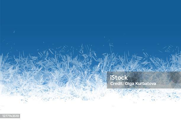 Frost Window Frozen Ornament Blue Ice Crystals Pattern On Window Winter Beautiful Ice Frame Frosty Crystal Pattern Transparent Icy Structure Xmas Festive Frostwork Vector Background Stock Illustration - Download Image Now