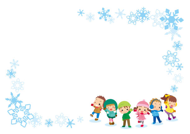 겨울 옷을 입은 아이들 - computer graphic child snowflake vector stock illustrations