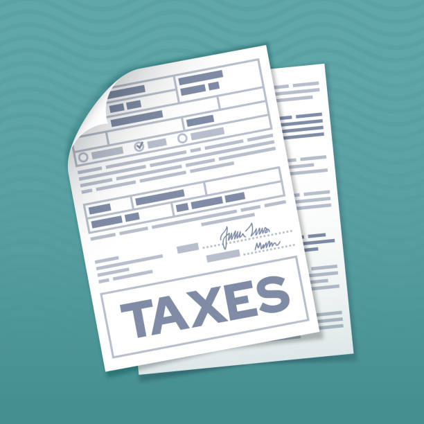 Tax Form Documents Tax form documents for income tax preparation and tax due. tax drawings stock illustrations
