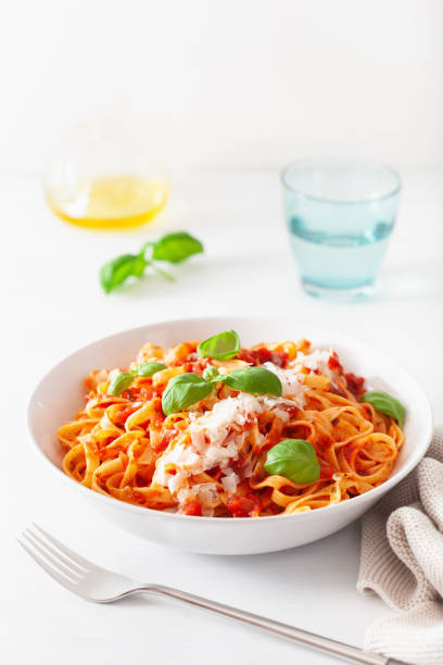 istock tagliatelle pasta with tomato sauce parmesan basil 1277145509