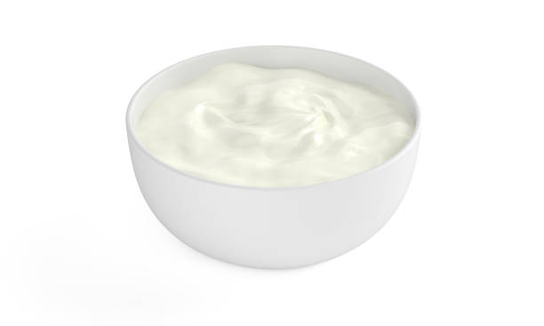 Yogurt on bowl 3d rendering stock photo