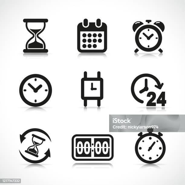 벡터 시간 아이콘 디자인 세트 아이콘에 대한 스톡 벡터 아트 및 기타 이미지 - 아이콘, 벽 시계, 달력