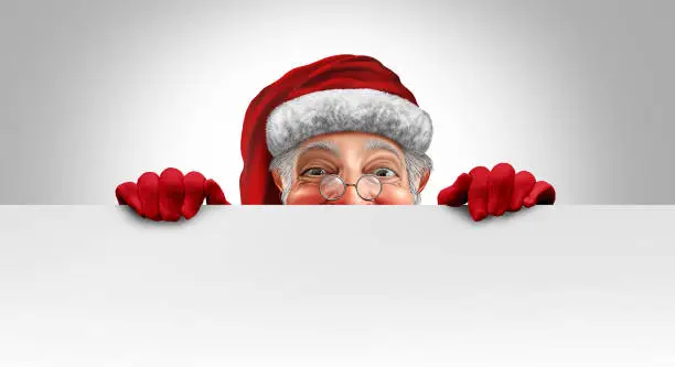 Santa Claus holding a banner with copy space as a Christmas holiday season symbol with 3D illustration elements.
