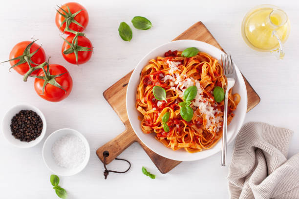 istock tagliatelle pasta with tomato sauce parmesan basil 1277149429