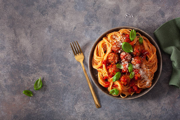 istock spaghetti with meatballs and tomato sauce, italian pasta 1277149783