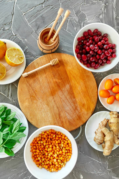 istock Trendy Virus protection food, coronavirus, immunity concept. 1277151742