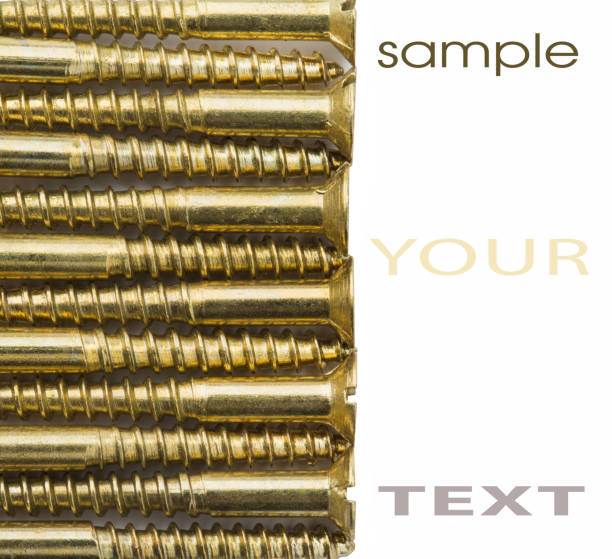 Self-tapping screw, yellow, close-up photo on white background