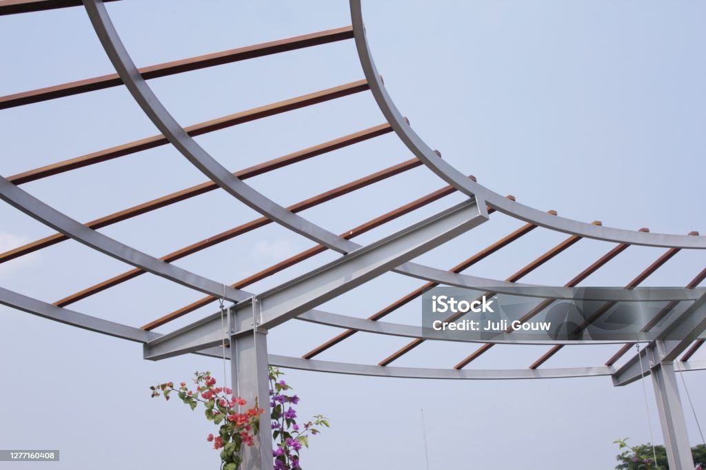 iron frame iron frame in the residential garden area of ​​serpong Architectural Feature Stock Photo